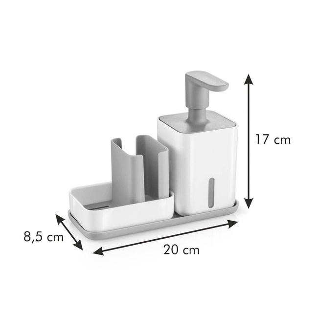 Zestaw do mycia naczyń: dozownik płynu oraz stojak na gąbkę i ścierkę TESCOMA PURO