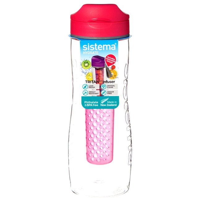 Butelka z wkładem na owoce - pojemność 800ml, kolor różowy | SISTEMA TRITAN