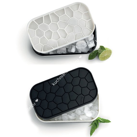 Silikonowa foremka do kostek lodu w zestawie z zasobnikiem - 33 kostki o wymiarach 3cm x 2cm x 2,5cm, kolor biały | LEKUE ICE BOX